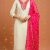 Cream 3-piece fancy suit with Bandhej applique handwork on pure tissue shimmer fabric, includes Santoon pants and pure Chinon printed dupatta – elegant ethnic wear for women, sizes M to XXL